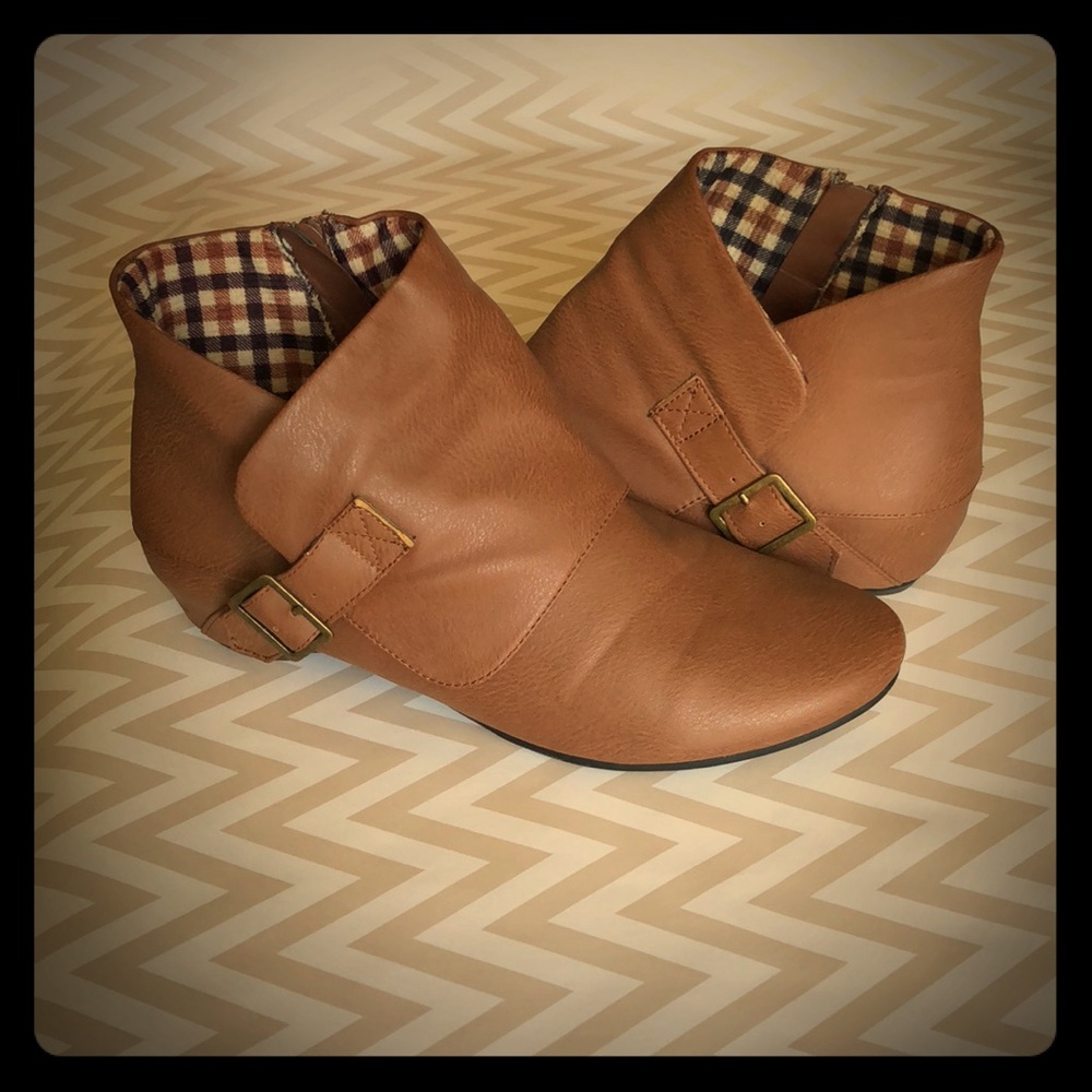 Brown buckled ankle booties